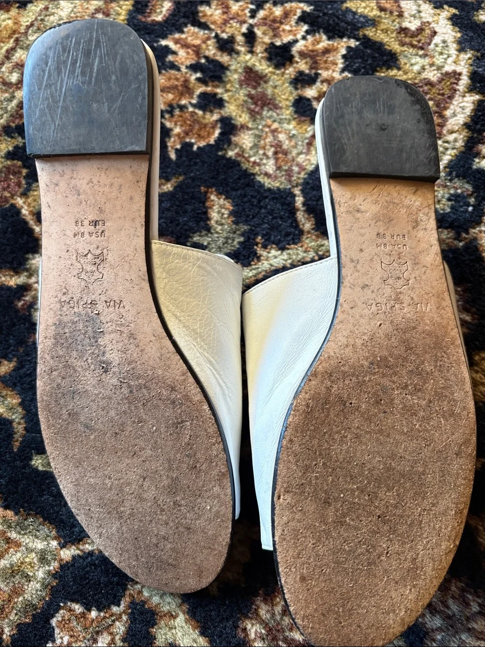 Via Spiga, white leather sandals, zipper front accent